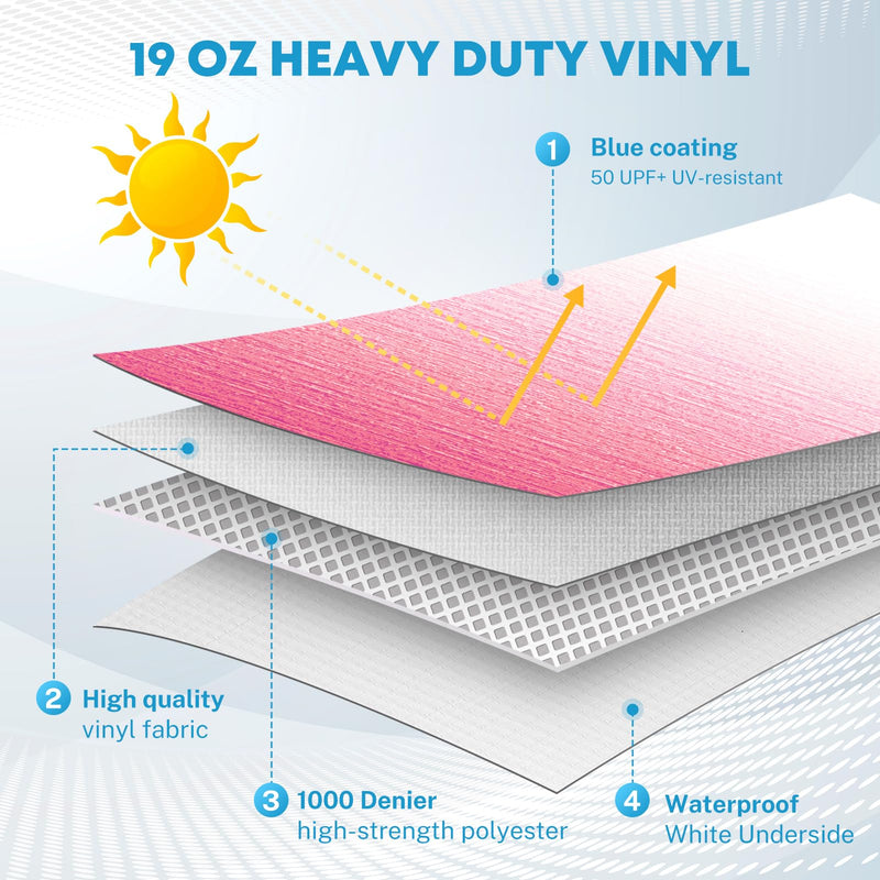 Kohree 16' Rv Awning Fabric Replacement, 19oz Weatherproof Heavy Duty Anti-Fading Awning Replacement with Pull Strap, Outdoor Canopy for Camper, Trailer, Motorhome, Pink Fade, (Fabric 15'2")