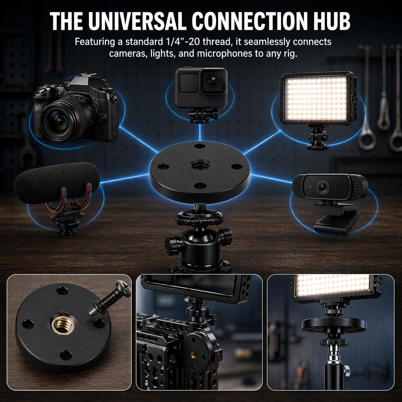2 Set 1/4"-20 Thread Tripod Adapter Mount Plate, Aluminum Alloy Wall Mount Holder Adapter with Screw, for DSLR Camera, Action Cam, Monitor, Webcam, Tripod, Light Stand, Photography Accessories