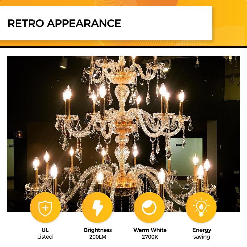 Hizashi Candelabra LED Light Bulbs 25 Watt, Dimmable Chandelier Light Bulbs, 90+ CRI, 200LM, Soft Warm White 2700K, E12 LED Bulb, B10 Candle Bulbs, UL Listed, 12 Pack B10 12 Pack