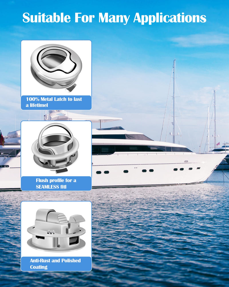 Boat Slam Latch 2" Lift Handle Lock Marine Full Stainless Steel Door Port Pull Latch Lift Ring 316 SS Boat Hatch, Fireproof & Rust-Proof for Ships, Yachts, Sailboats 2pk
