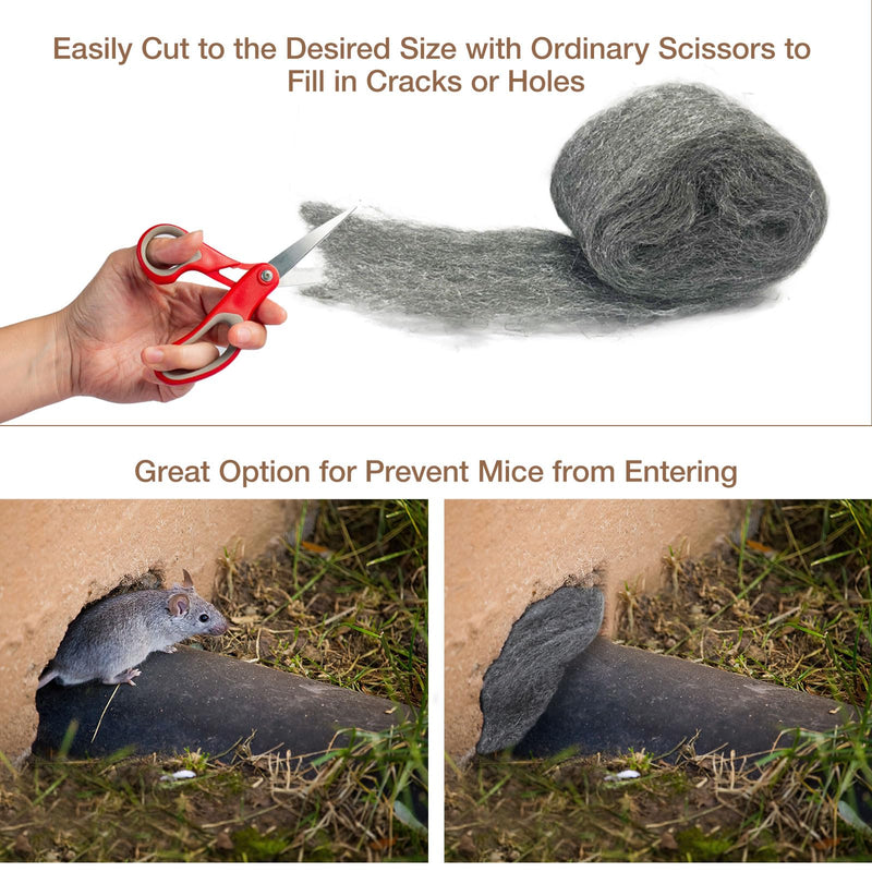 Steel Wool Mice Control - 6 Pcs 2.36"×9.84Ft Steel Wool for Wall Hole/Gap Filler - Best Thing to Get Rid of Mice - Keep Animals Away from Cracks,Siding,Pipeline,Vents in Garden/House/Garage/Kitchen 6PCS