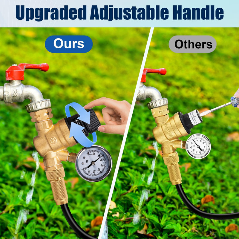 RV Water Pressure Regulator Valve for Camper, Regulate Valves with Strainer, Made of Leadless Brass, RV Water Pressure Regulator with Pressure Gauge