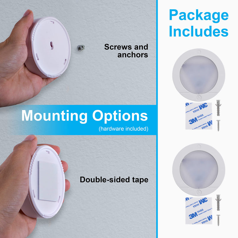 GE Wireless LED Puck Lights, Battery Operated, 20 Lumens, Touch Light, Tap Light, Stick On Lights, Under Cabinet Lighting, Ideal for Kitchen Cabinets, Closets, Garage and More, 4 Pack, 45997 White