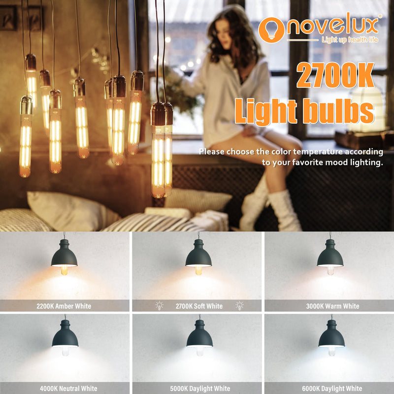 8.9IN LED Light Bulbs E26 Base, 6W 800LM 2700K Soft White T10 T9 Vintage Edison Bulbs Dimmable, AC 120V Equal 80 Watt Clear Glass Long Tubular Filament Bulb, ETL Certified - 4Pack 9 Inch 6W (4 Count)