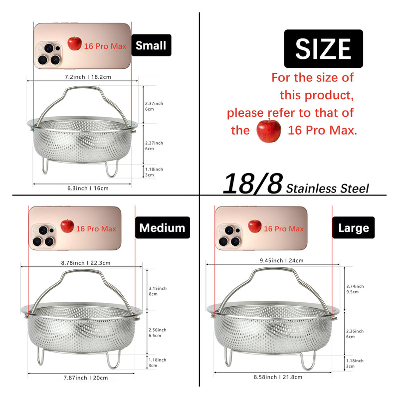 Stainless Steel Steamer Basket - Vegetable & Dumpling Steamer Insert for Pots, Instant Pot Accessories with Handles & Feet, Multi-Purpose Mesh Strainer for Cooking, Fruits (Silvery, Large) Silvery