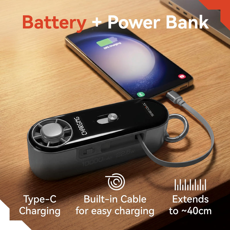 SEIGA Metal Handheld Fan with Cooling Plate,10000mAh Power Bank | 16500 RPM Motor,100 Speeds,22.5W Fast Charging,Retractable USB-C Cable,LED Flashlight,Portable Design Black