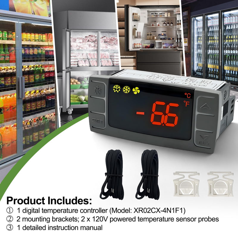 Temperature Controller XR06CX-4N1F1 for Dixell, Programmable Digital Thermostat Fit for Commercial Refrigerators/Freezer 120V 50-60Hz with Sensor Probe (XR06CX-4N1F1)
