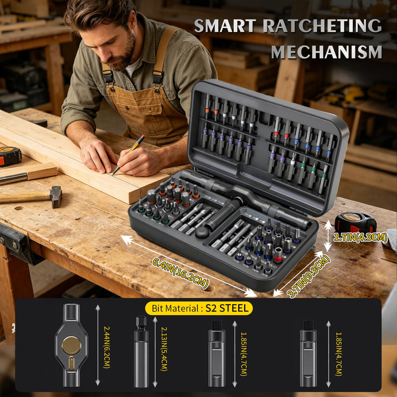 66 in 1 Magnetic Screwdriver Set, Multi-Bit Ratchet Screwdriver Kit with S2 Steel Precision Bits, T-Handle Repair Tool Set for Computer,Bicycle, Electronics, Furniture, DIY, Ideal Gift for Me Husband 66 In 1