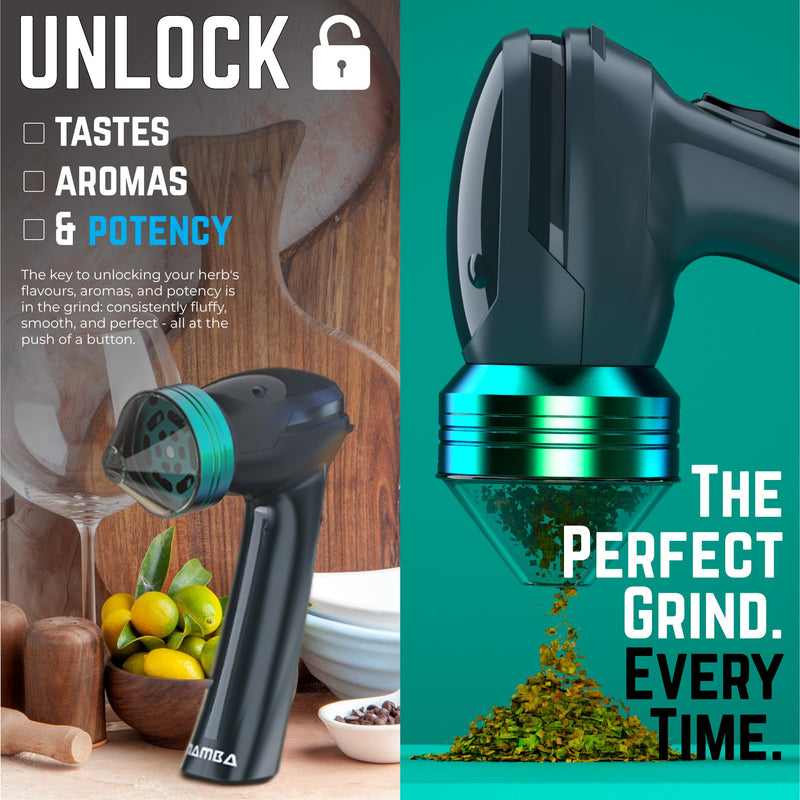 Mamba Original 1g Gray USB Electric Herb Grinder. Small Portable Metal Herbal Grinder Machine & Spice Mill for the Kitchen Anchor Gray & Green