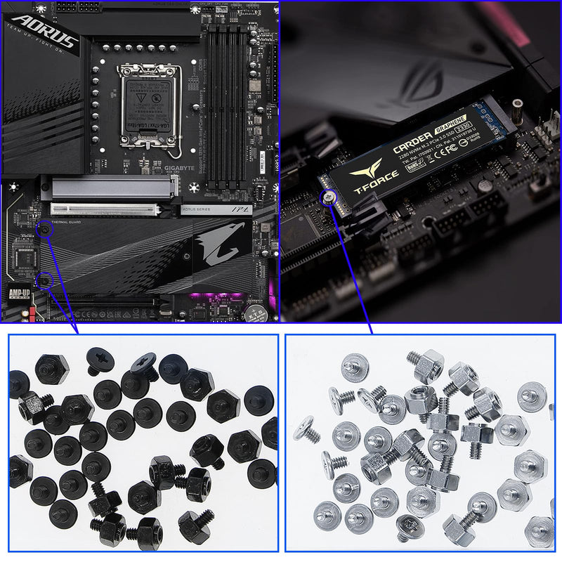 M2 Motherboard Standoffs Notebook Computer Screw 80Pcs M.2 SSD Mounting Screws M3 x 6+3 Standoff for MSI Motherboard Black and Silver Screws