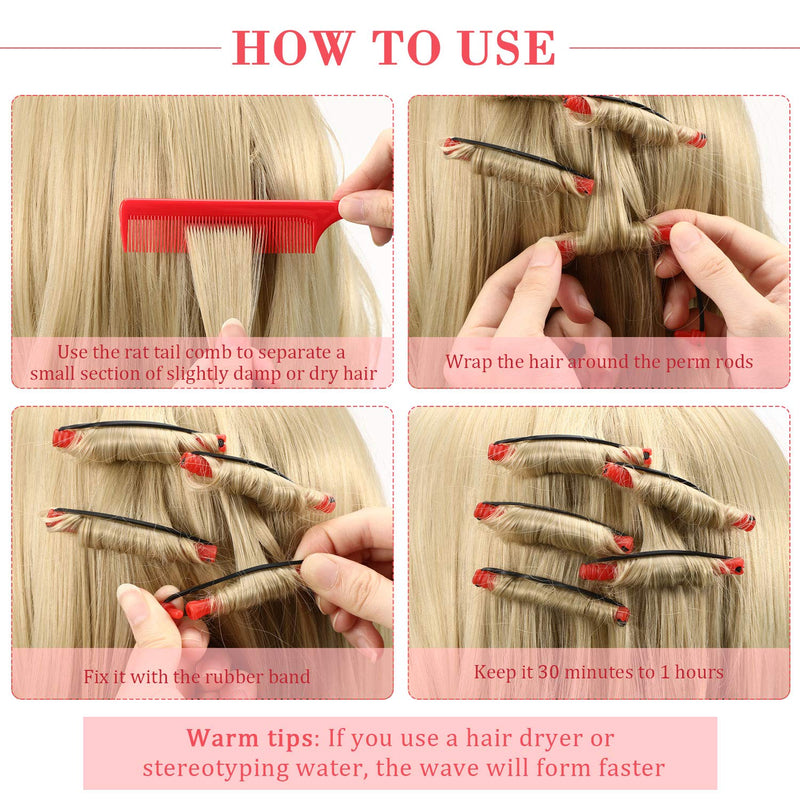  [AUSTRALIA] - WILLBOND 60 Pcs Perm Rods for Short Hair Perming Kit Red Plastic Cold Wave Perming Rods with Steel Pintail Comb Rat Tail Comb 0.2 Inch Hair Curling Rollers for Hairdressing Styling Supplies