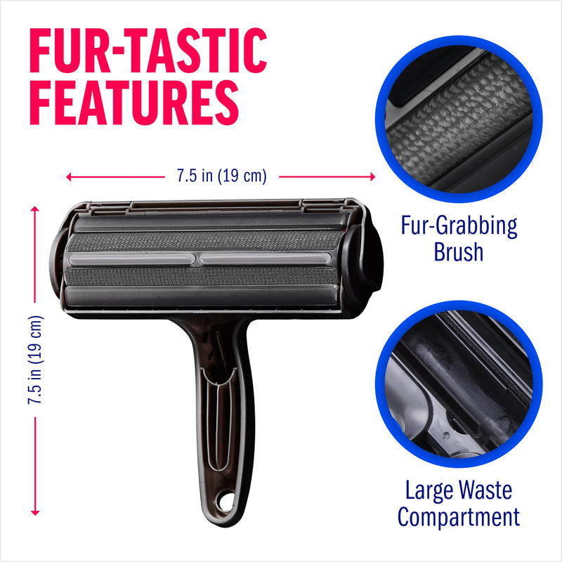 ChomChom Roller Pet Hair Remover and Reusable Lint Roller - Cat and Dog Hair Remover for Furniture, Couch, Carpet, Clothing and Bedding - Portable, Multi-Surface Fur Removal Tool (Black) Black