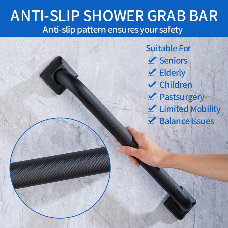 Bathroom SafetyGrab Bars for Elderly Seniors,Anti-Slip Shower Handles Toilet Grab Bars,High Weight Capacity,Wall Mounted Grab Bars for Bathtub Shower,Black Grab Bars (Black Knurled, 12-inch Grab Bar)