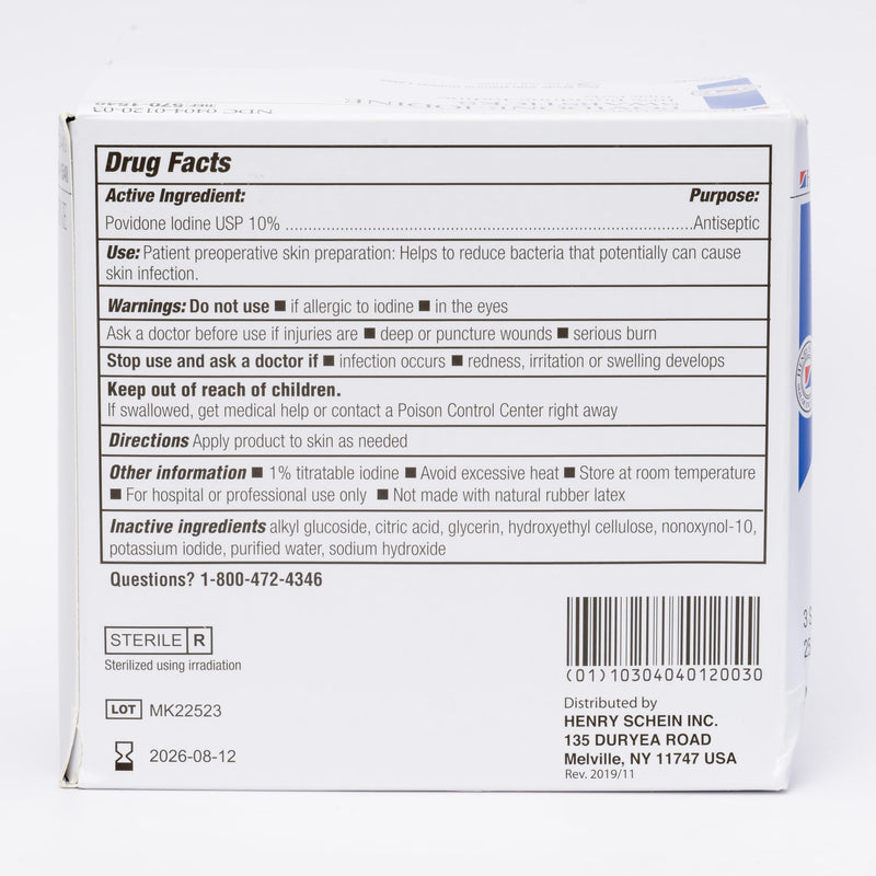 Henry Schein Prep Povidone-Iodine Swabsticks 3's, Individually Packed, Sterile, Antiseptic for Skin Preparation, 10% Povidone-Iodine- 50 Count (Pack of 2) White 50 Count (Pack of 2)