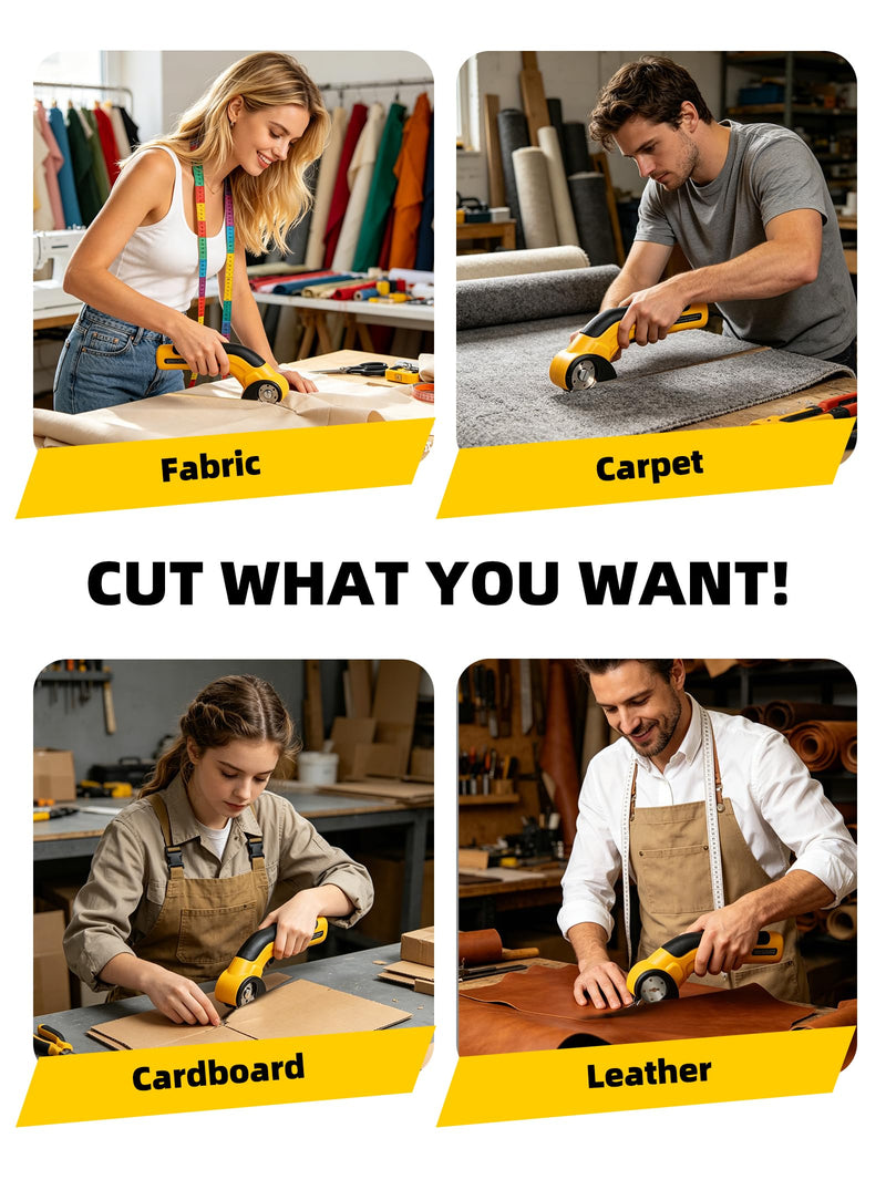 Cordless Electric Scissors,Rechargeable Cardboard Cutter, 4V Upgrade Electric Box Cutter with Safety Lock & LED Light, Powerful Cutting for Cardboard Box, Plastic, Leather（Yellow）