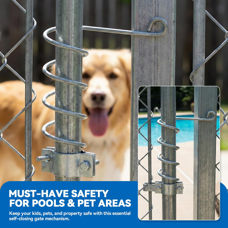 Automatic Chain Link Self Closing gate Closer. Adjustable Closing Tension, for 1-1/4" to 1-5/8" Diameter Door Frame Tubes，Works Great for Pool and Dog Gates or Any Chainlink gate