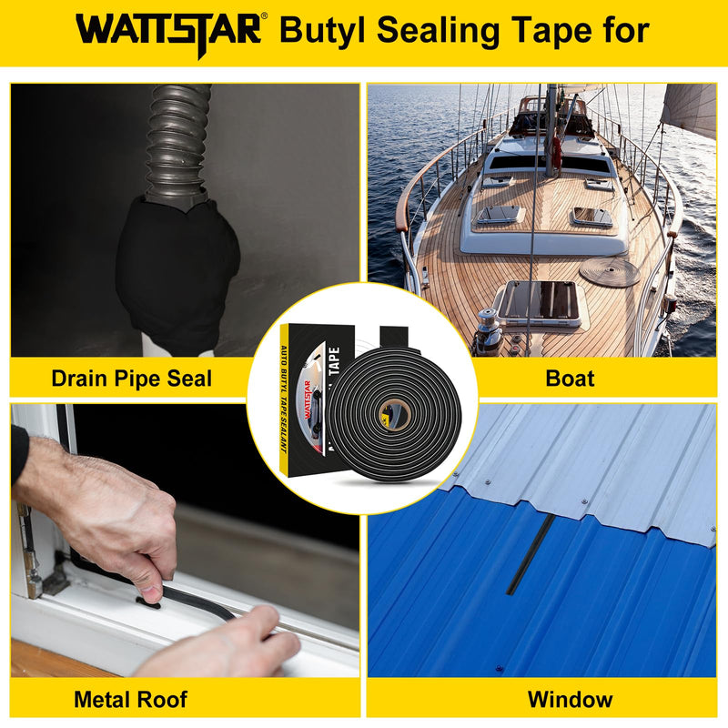 wattstar Black Butyl Tape, 3/8'' x 15ft Headlight Sealant, Black RV Sealant Tape for Car/RV Headlamps, Taillights, Windshields, Windows and Doors, 1PC 1 pc