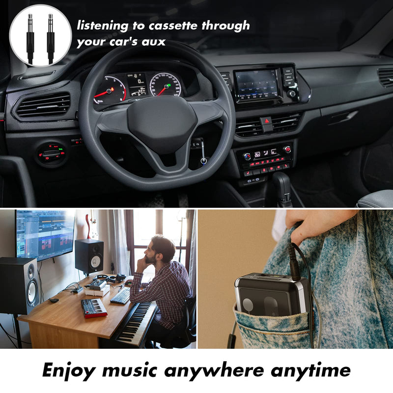 Portable Cassette Player Converter, Convert Cassette to MP3 via USB Disk, USB/Tape Audio Music Player with Earphones, No PC Required | Convert Tapes to MP3 via USB Drive Black-Pink