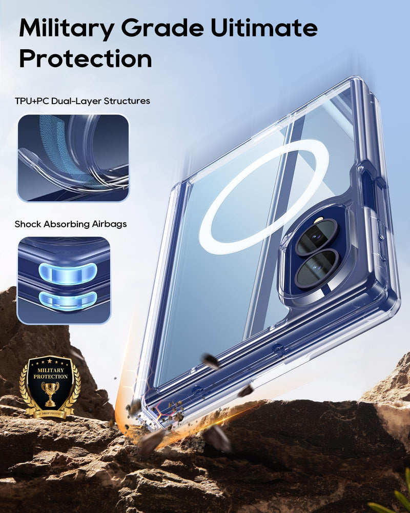 Magnetic for Samsung Galaxy Z Fold 8 Case & HD Screen Protector | Fit for MagSafe, Hinge Protection, Transparent PC, Slim, 4X Military Grade Shockproof Cover for Samsung Z Fold 8, Clear Clear-Mag