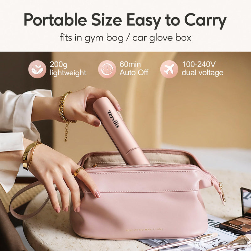 Terviiix Portable Cordless Hair Straighteners, Mini Flat Iron for Travel, 190°C-220°C, Rechargeable Mini Hair Straighteners & Curler 2 in 1 with Argan Oil Infused, 4500mAh Battery, 40s Fast Heat Up