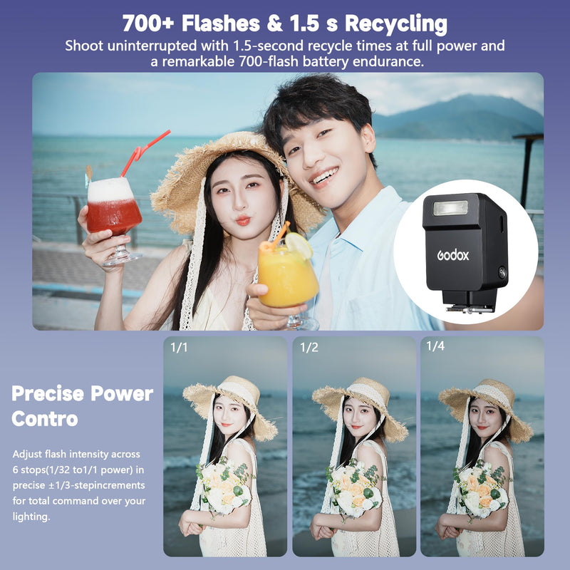 GODOX IT22 F TTL MINI iFlash Camera Flash Light,700+ Flashes & 1.5 s Recycling,6 Stops (1/32 to 1/1 Power),Built in Battery with Magnetic Diffuser & Filter (Black, for Fuji) Black