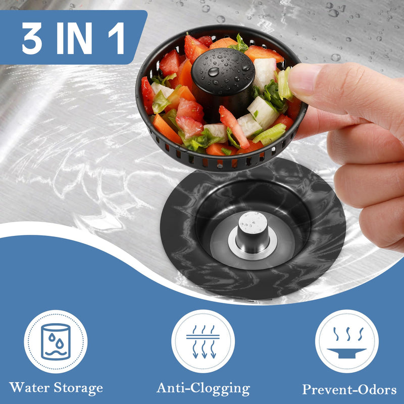 Kitchen Sink Drain Strainer 2 Pack, 304 Stainless Steel Pop Up Sink Stopper, Anti-Clogging Sink Drain Strainer for US Standard Kitchen Drain (Matte Black) Matte Black