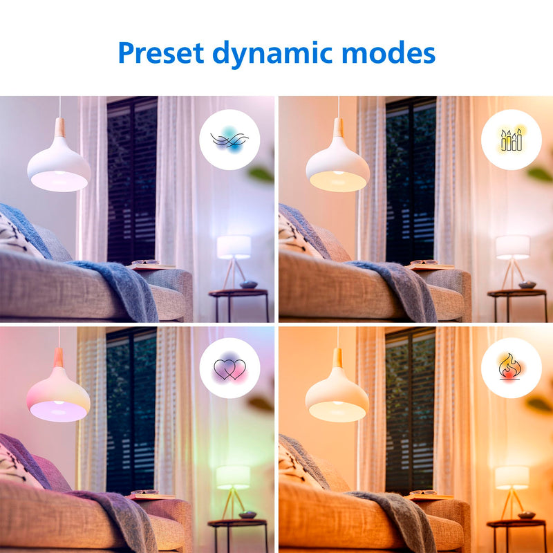 PHILIPS Smart LED Full Color Light Bulb 4-Pack, A19 60W 800LM E26 Indoor, Sunset to Sunrise Automation + Motion Detection + Control with Voice or App, Matter Compatible 4-Pack (Singles)
