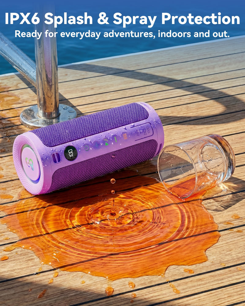 BassBloom Roar 3 Portable Bluetooth Speaker,20W Powerful Sound with Deep Bass,IPX6 Waterproof,24H Playtime,Bluetooth 5.4,RGB Lights,Wireless TWS Pairing (Purple)