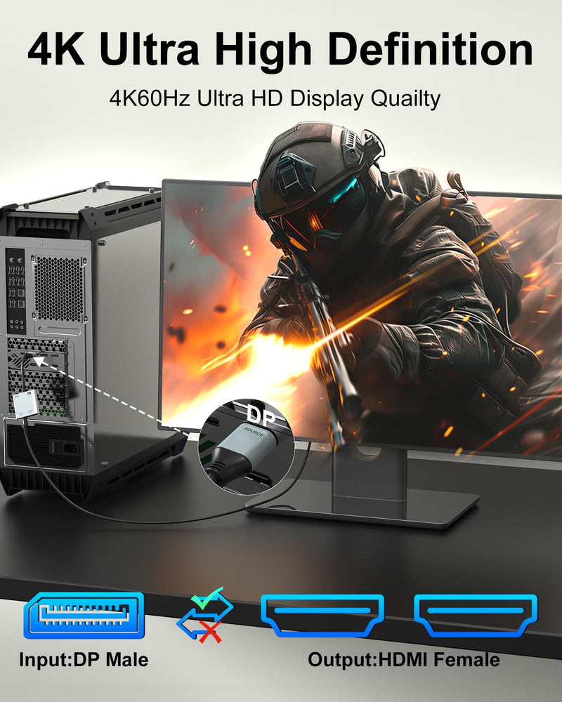 DisplayPort to Dual HDMI Adapter, 4K@60Hz HDMI Splitter Extended Display 1 in 2 Out MST Hub for Dual Monitors, Display Port to HDMI Splitter for PC, NVIDIA, AMD Graphic Card