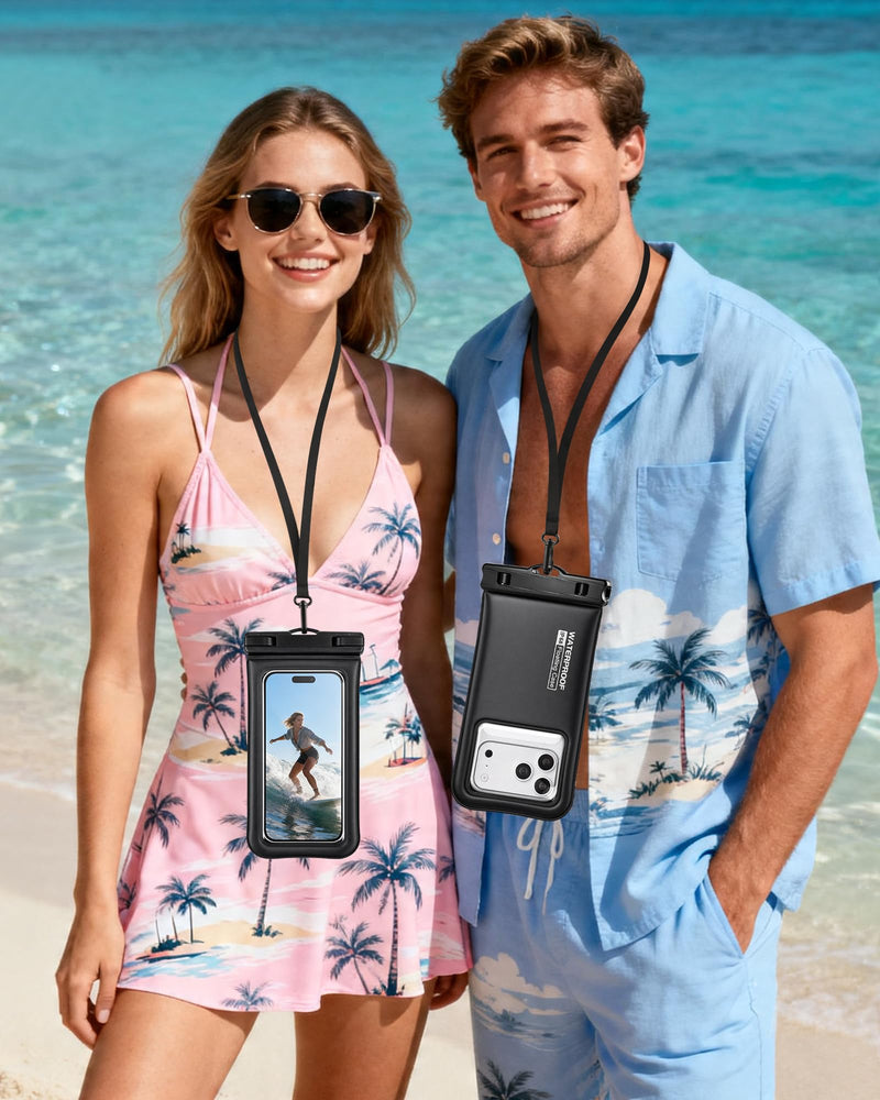 PEDVSTY Floating Waterproof Phone Pouch 2 Pack - Up to 7.0", Black | Touchscreen, IP68 Waterproof Phone Case w/Lanyard, Dry Bags for iPhone Sumsang Google, Beach Kayak Cruise Travel Essentials Regular (Up to 7.0")