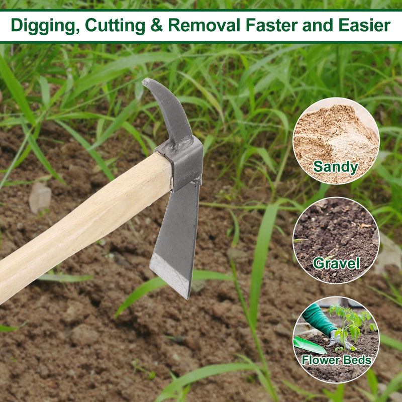 HARFINGTON Garden Hoe Pick 15" Steel Axe Planting Hoe Tool Anti-Rust with Non-Slip Wooden Handle Garden Shovel for Backyard Digging Loosening Camping Planting Weeding