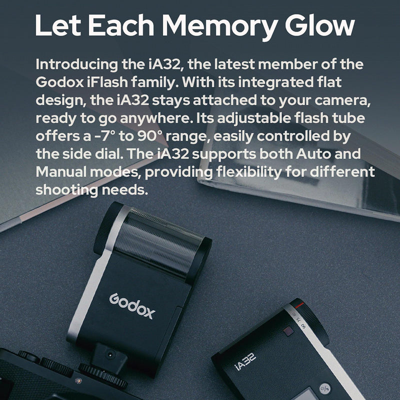 Godox iA32 Retro Camera Flash for Sony ZV-1, ZV-E10 Canon Nikon Cameras | 8 Power Levels(1/128-1/1), 2.5s Recycle, 490 Times Flash, GN15 Guide Number