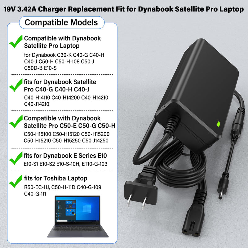 19V Laptop Charger Replacement Fit for Dynabook Satellite Pro C50-E C50-H | Power Cord AC Adapter for Dynabook Satellite Pro C50-J C50-K C40-H C40-G C40-J C30-K C50D-B E10-S1 E10-S2 R50-EC C40D-B-104