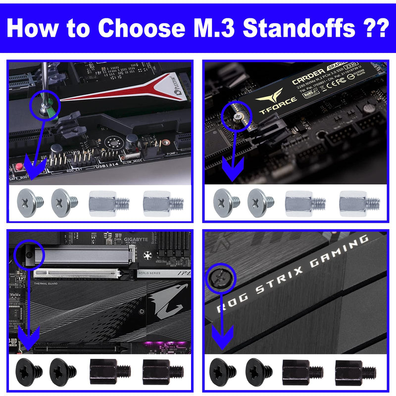 M2 Motherboard Standoffs Notebook Computer Screw 80Pcs M.2 SSD Mounting Screws M3 x 6+3 Standoff for MSI Motherboard Black and Silver Screws