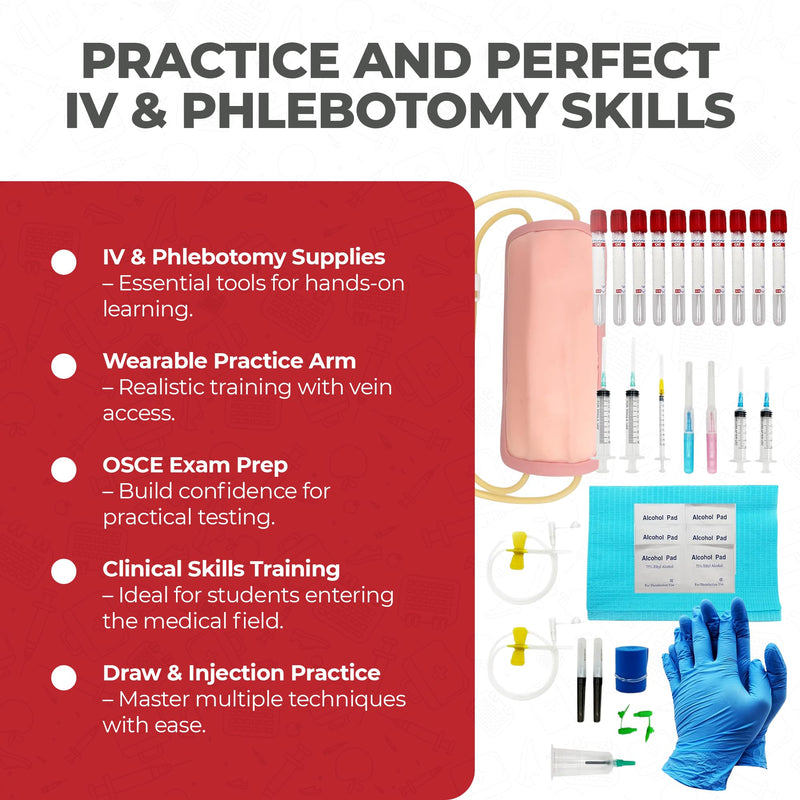 Phlebotomy Practice Kit and IV Practice Kit for Nurses and Other Medical Professionals - Practice and Perfect Venipuncture Skills Before Working On Real People