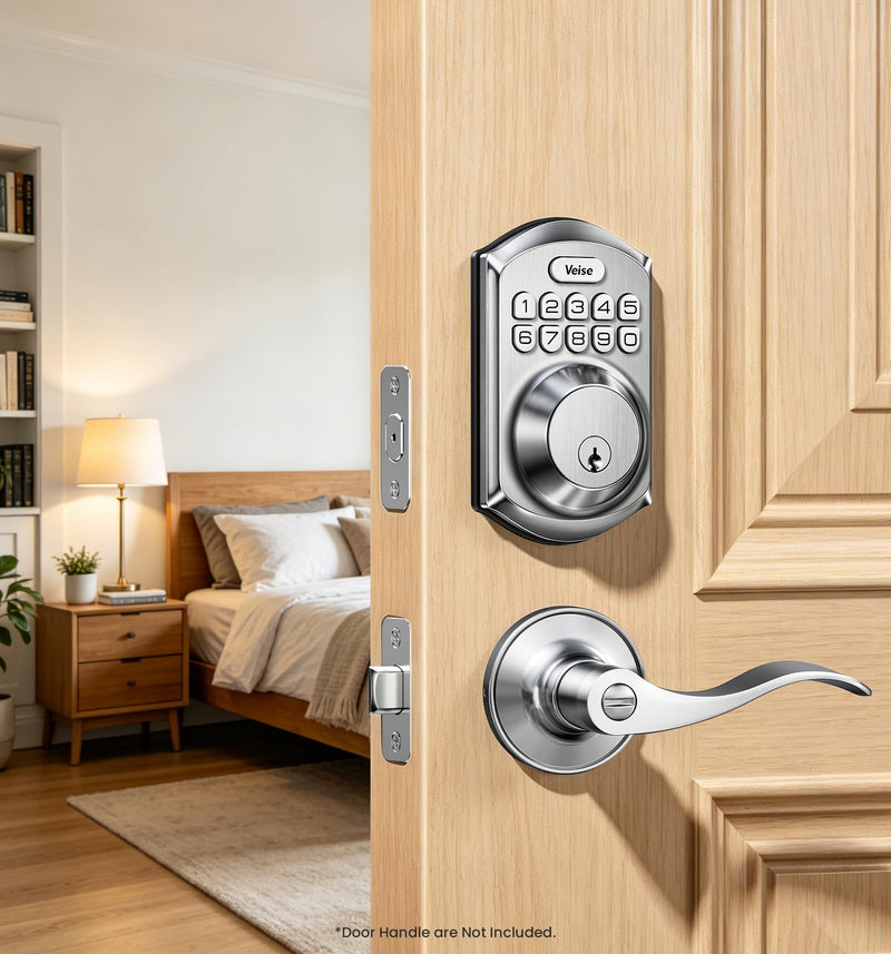 Veise VE001 Keyless Entry Door Lock with Keypad, Electronic Keypad Deadbolt for Front Door, 20 User Codes & One-Time Passcode, Auto Lock, IP55 Waterproof, Easy Installation for Home Apartment Rental Satin Nickel