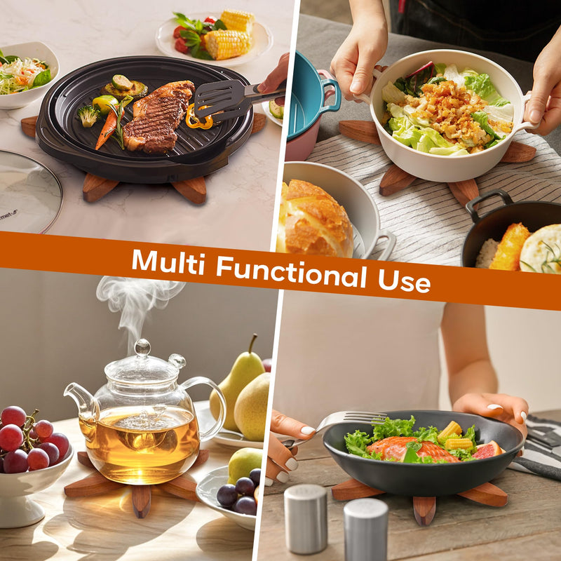 Wooden Trivets for Hot Dishes, Wooden Tree Trivet Set of 5 for Easy Storage - Suited for Hots, Pans, Bowl, Teapot, Hot Holders - Multifunctional Ornaments (Dark - 5 PCs) Dark - 5 Pcs