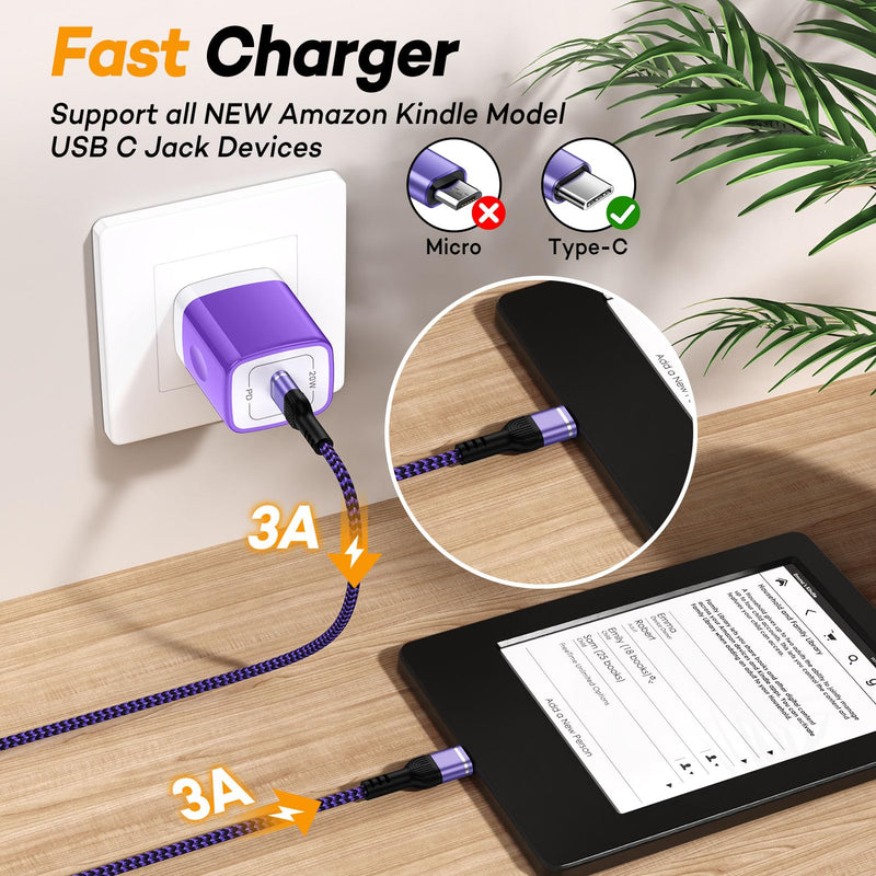Kindle Charging Amazon Fire Tablet Charger Replacement for Kindle Colorsoft/Scribe/Paperwhite Kids Signature Edition/Android for Fire HD 8/10 Plus Tab/HD 10 Kids Pro (Include USB C Cable 6ft)