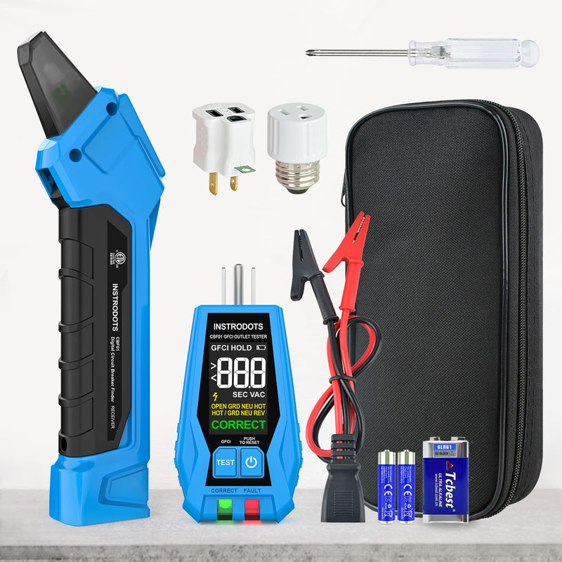 Circuit Breaker Finder Tool with Accessories, 90-135V AC Digital Breaker Finder with Integrated GFCI Outlet Tester, Circuit Tracer with Buzzer Alarm & Color Display, Includes Carrying Case Circuit Breaker Finder with 3 Accessories