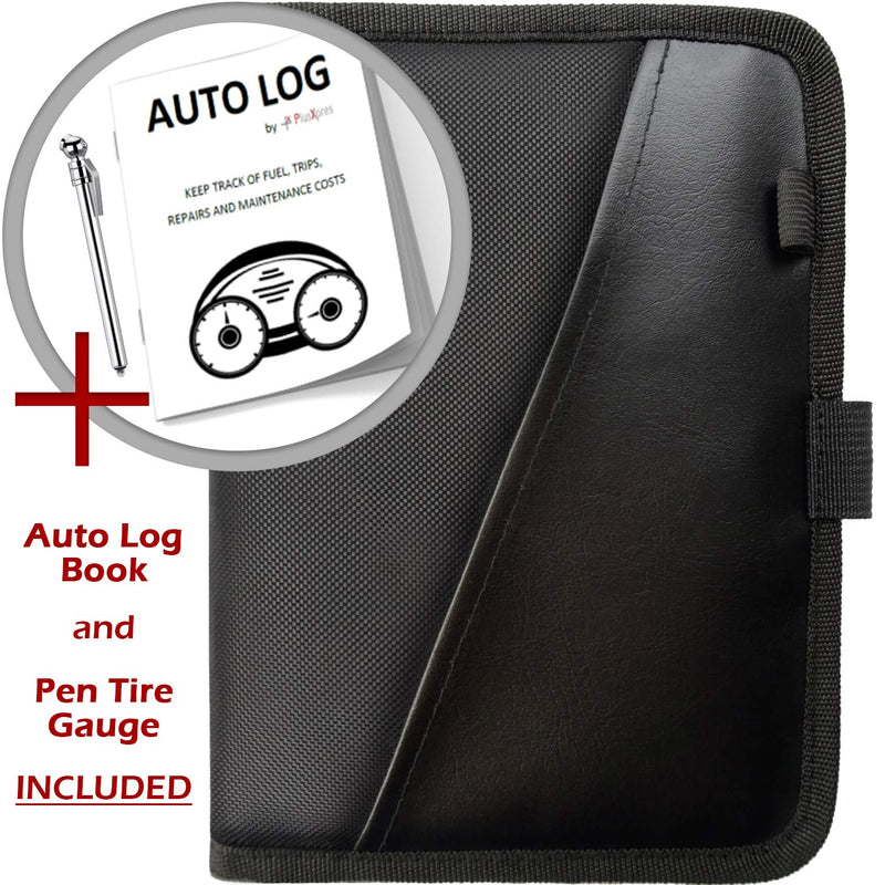 Glove Box Compartment Organizer - Car Document Holder - Owner Manual Case Pouch - Vehicle Storage Wallet for Registration & Insurance Card - Premium Auto Paperwork Holder - Log Book included - Black 1 Pack