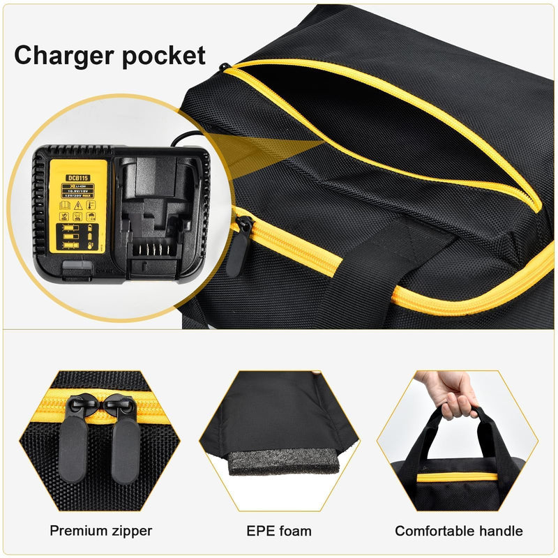 Impact Driver Bag Case Compatible with DEWALT 20V MAX XR DCF787D1 DCF845B DCF900B DCF961B DCF891B DCF899B DCF900P1 Cordless Wrench Kit, Carring Holder Fits for Ryobi Impact Gun(Box Only)-Yellow Zipper Black yellow zipper