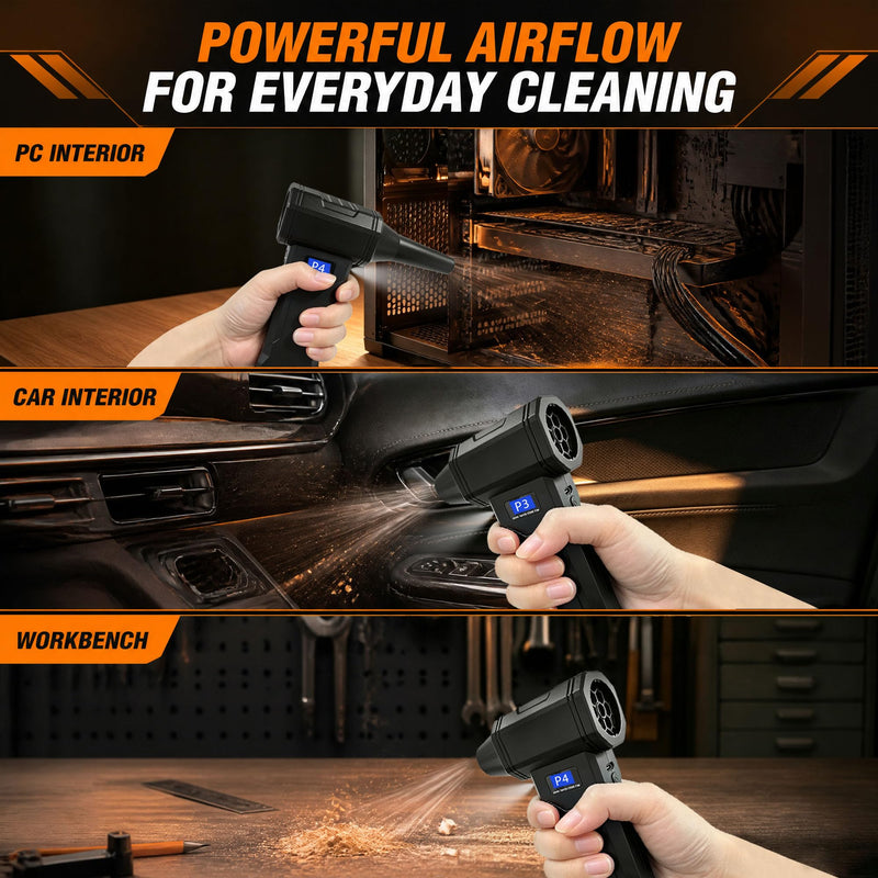 Compressed Air Duster, 130,000 RPM Electric Air Duster with Brushless Motor, 4-Speed Rechargeable Cordless Blower, Digital Display, LED Light and 5 Nozzles for Computer, Keyboard and Car