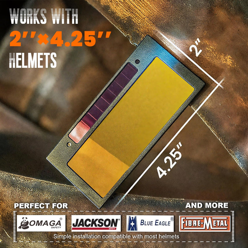 Core Series Gold Shade 10 Auto Darkening Welding Lens 2"x4 1/4", Slim 0.2" Welding Lens with Cool Blue Puddle View for Pancake & Sugar Scoop Welding Hoods