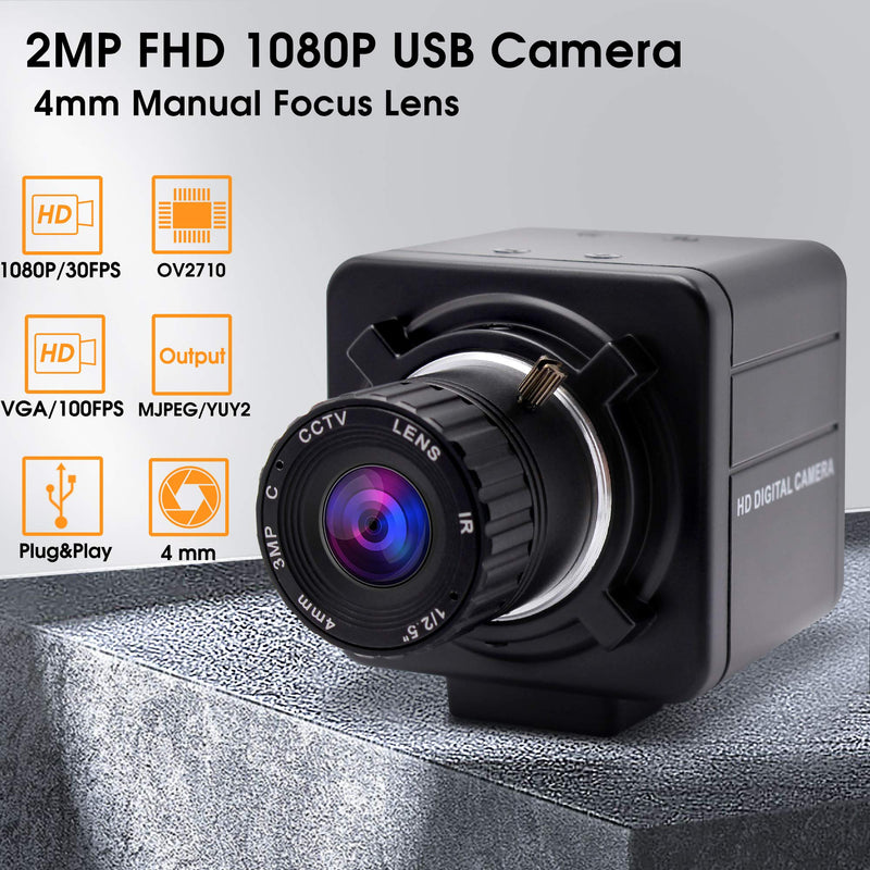SVPRO 1080P Full HD Mini USB Webcam 2MP CMOS OV2710 4mm Manual Focus Lens CS Mount High Frame Rate 30fps/60fps/100fps USB Camera for Linux, Windows, Android, Plug and Play 4.0mm Lens