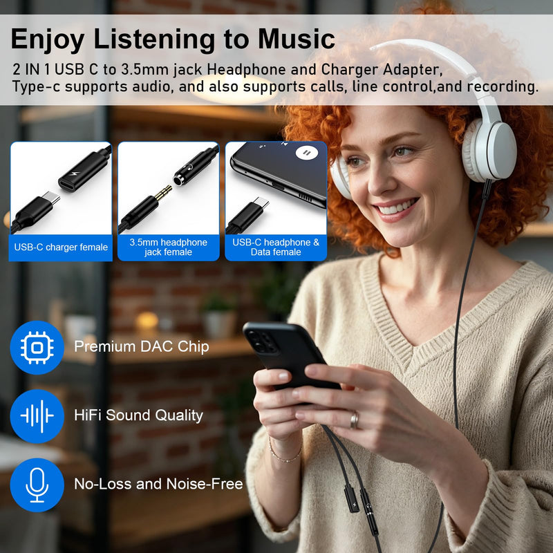 USB C to 3.5mm Headphone Charger Adapter USBC Splitter 2 in 1 Dongle Cable | Fast Charging Aux Audio Jack Adapter for Samsung Galaxy S26 Ultra A37 A17 A36 A27 A57 S25FE A16 A54 S24,iPhone 17 16,Pixel 10