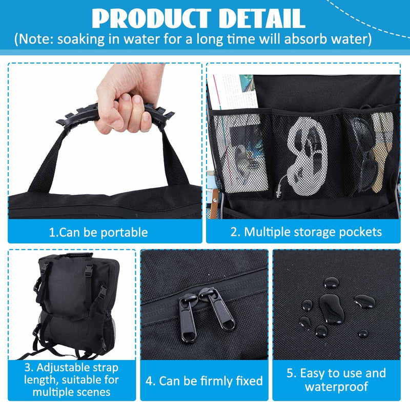 Boat Seat Backpack Boat Backseat Storage Organizer with Mesh Pockets, Handle and Adjustable Back Belt, Waterproof Boat Storage Bag for Swimsuit Boating Accessories, Black Classic Style