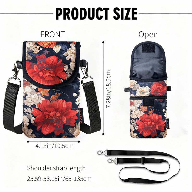 Neoprene Phone Sleeve Pouch Case Bag for Men Women w/Crossbody Strap/Neck Lanyard for iPhone 17/16/15/14 Pro Max, Samsung S25，Pixel 10 7.1 x 3.9 IN Red Peony and Daisy Cell Phone Sleeves