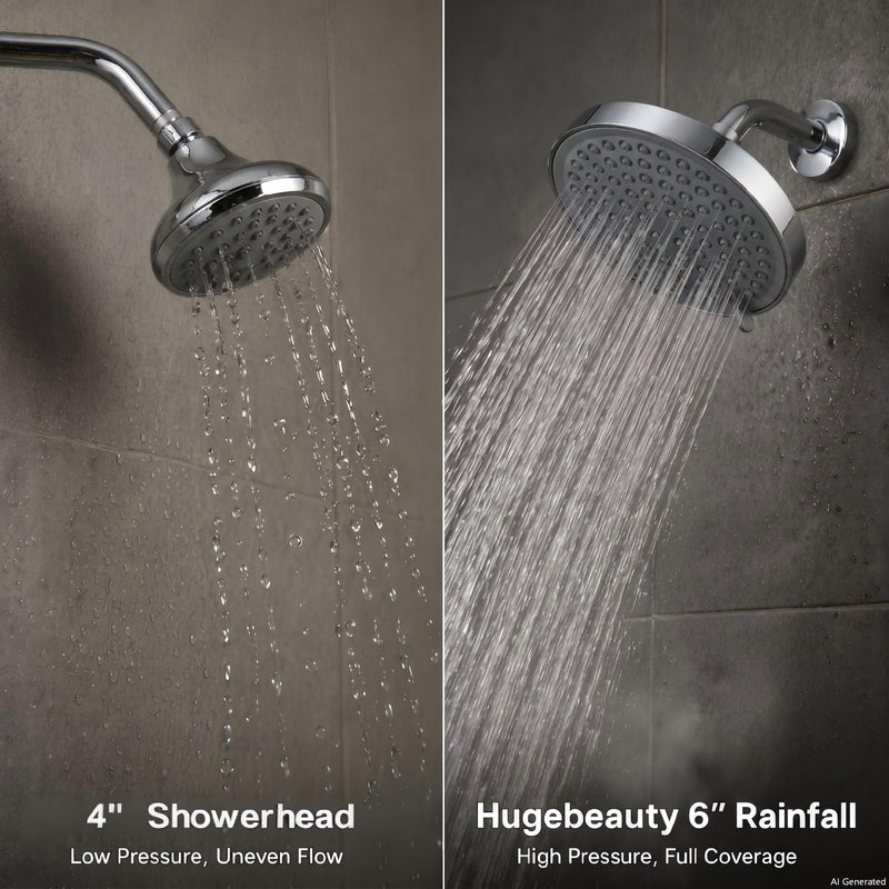 6" High Pressure Shower Head, 7-Setting Fixed Showerhead with Premium Adjustable Angle, Rainfall for Low Water Pressure Homes & Apartments, Self-Cleaning, Tool-Free Install, Chrome