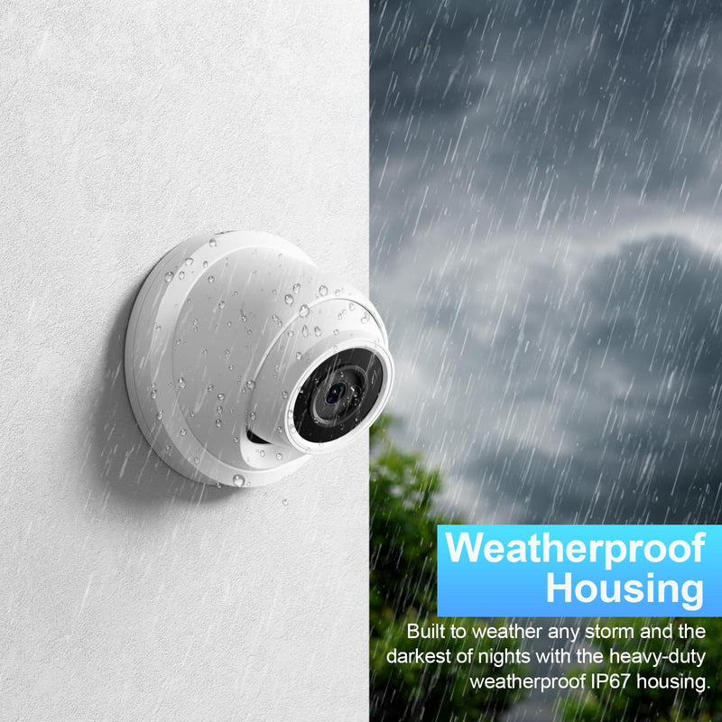 UltraHD 8MP PoE Camera, Security IP Dome Camera Outdoor Indoor, IP67, Built-in Mic, 2.8mm Lens Wide Angle 110°, Night Vision 100ft, Face Detection, Human&Vehicle Detection, IND8BR93A 8MP WHITE