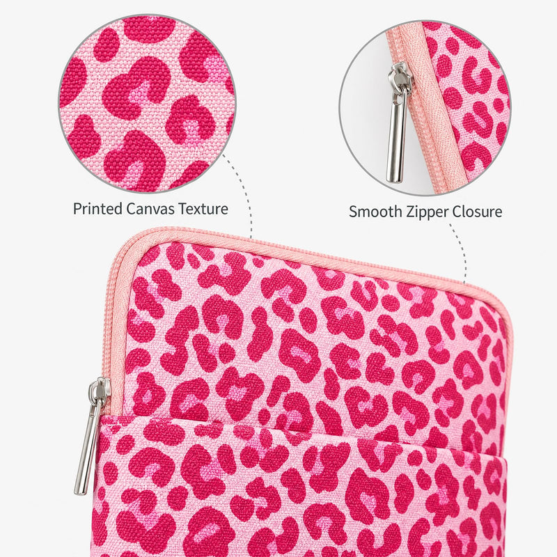 Padded Ereader Sleeve Pouch - Protective Book Sleeve for Kindle | 6-7 Inch Pink Leopard Print Tablet Paperbacks Bag Carrying Reading Accessories Bookish Gifts for Bookworms Reading Lovers